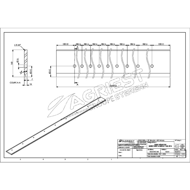 Lame Percee 150X16 LG 2500 250HB 9 TRS Ø15 EA 287,5 référence fournisseur 451144